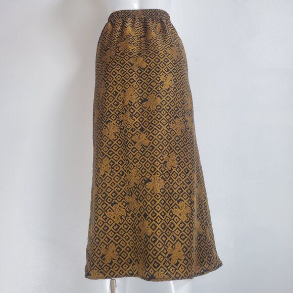 Vintage 80's Valerie Stevens 100% Silk Gold and Black Tulip Midi Skirt - Picture 3 of 7